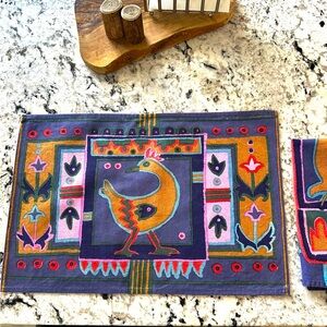 6 Primitive Art on Cotton Fabric Placemats with 6 napkins